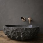 Waskom natuursteen 35 cm doorsnee - 15 cm hoog (incl. plug)